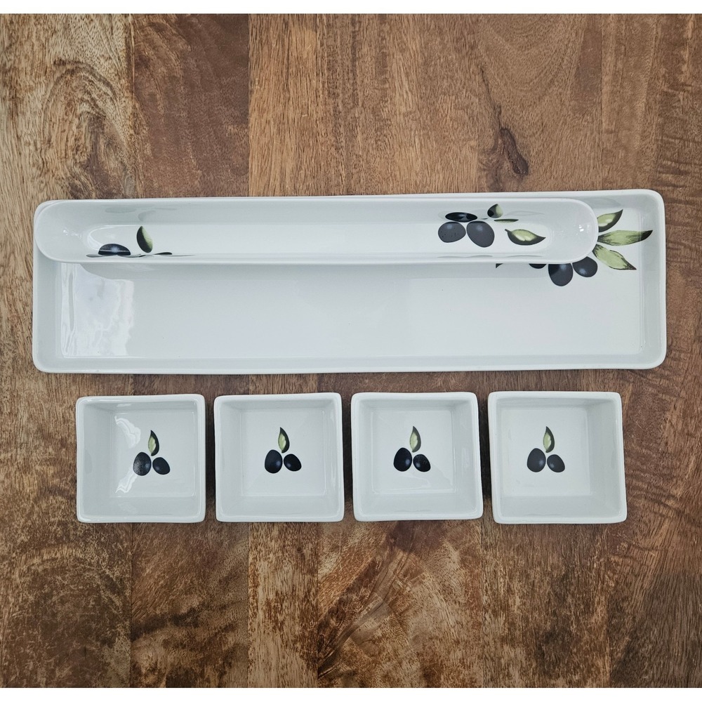Over and Back "Pan e Olio" Olive Serving Set - Platter Slim Boat Square Bowls